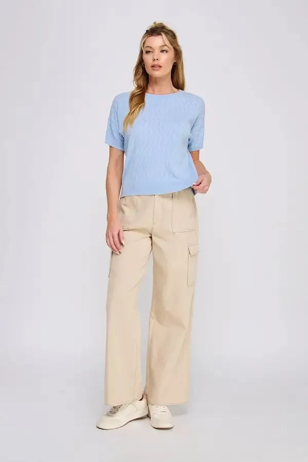 SHORT SLEEVE DOLMAN POINTELLE PATTERN