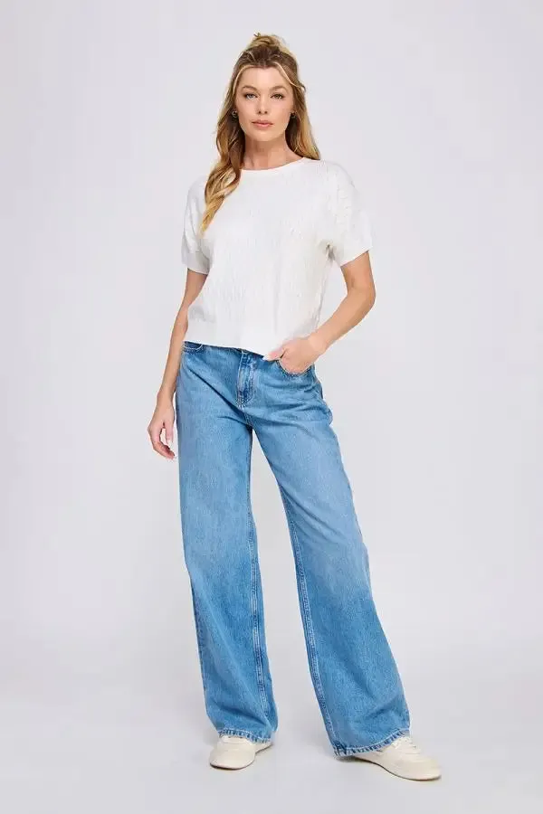 SHORT SLEEVE DOLMAN POINTELLE PATTERN