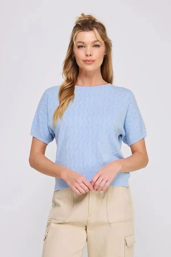 SHORT SLEEVE DOLMAN POINTELLE PATTERN