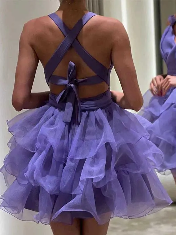 Simple Spaghetti Strap Sleeveless A-line Tulle Ruffles Homecoming Dresses For Party Online, HD1093
