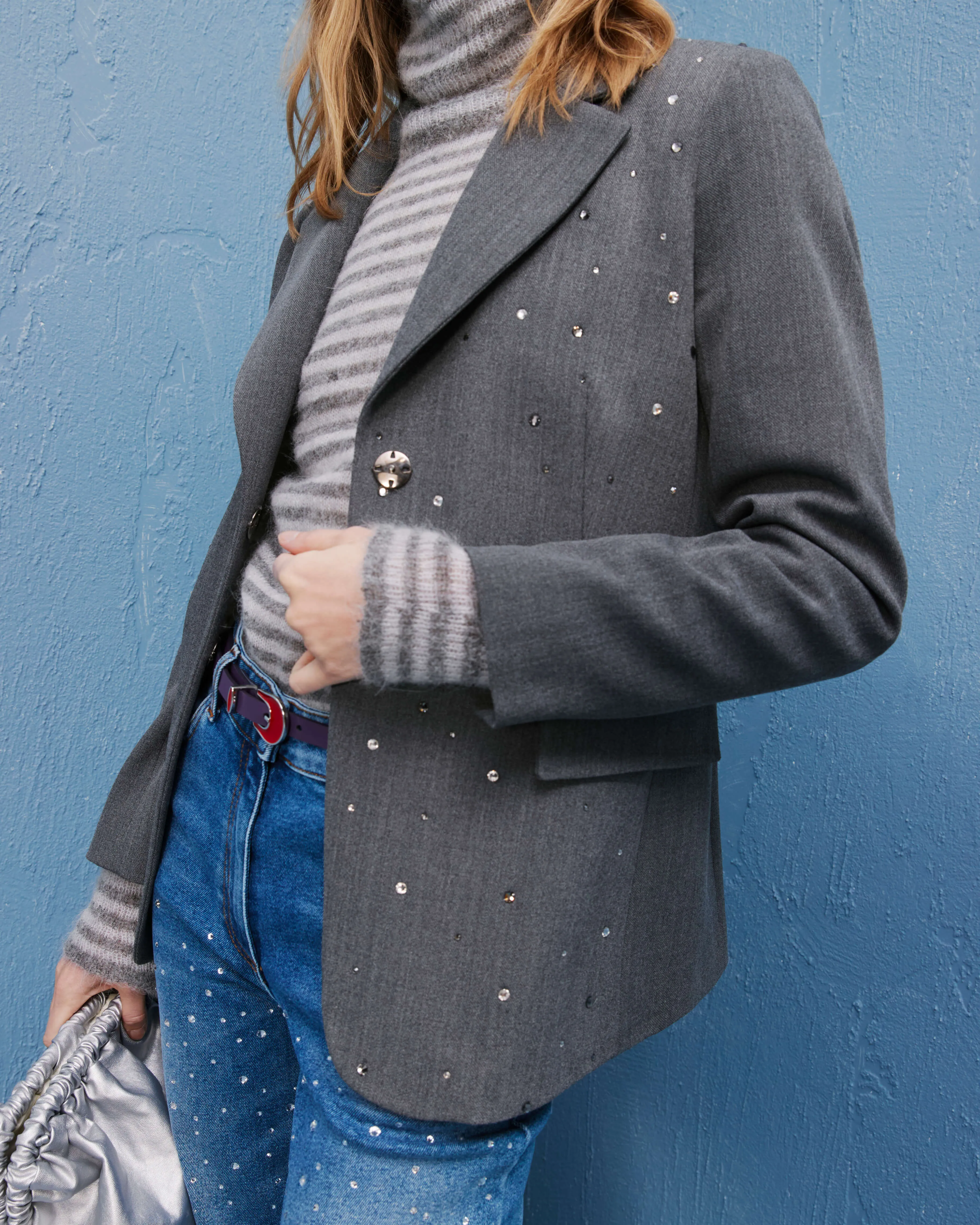 SINGLE-BREASTED BLAZER WITH RHINESTONES