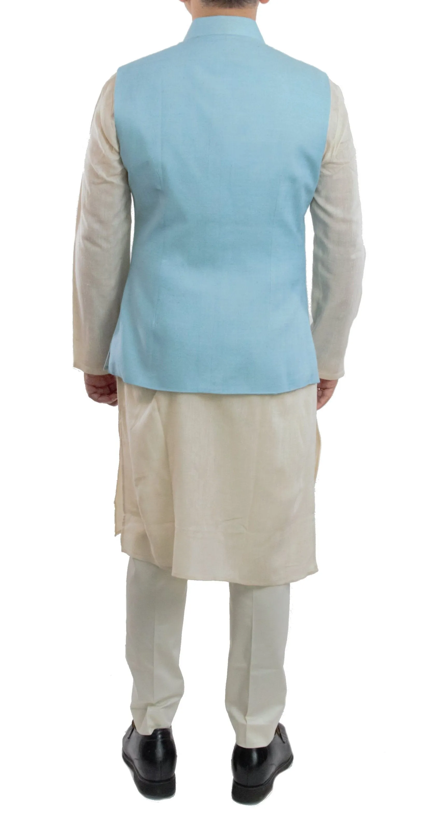 Sky Blue Color Matka Silk Nehru Jacket Bandhgala Waistcoat Bandi