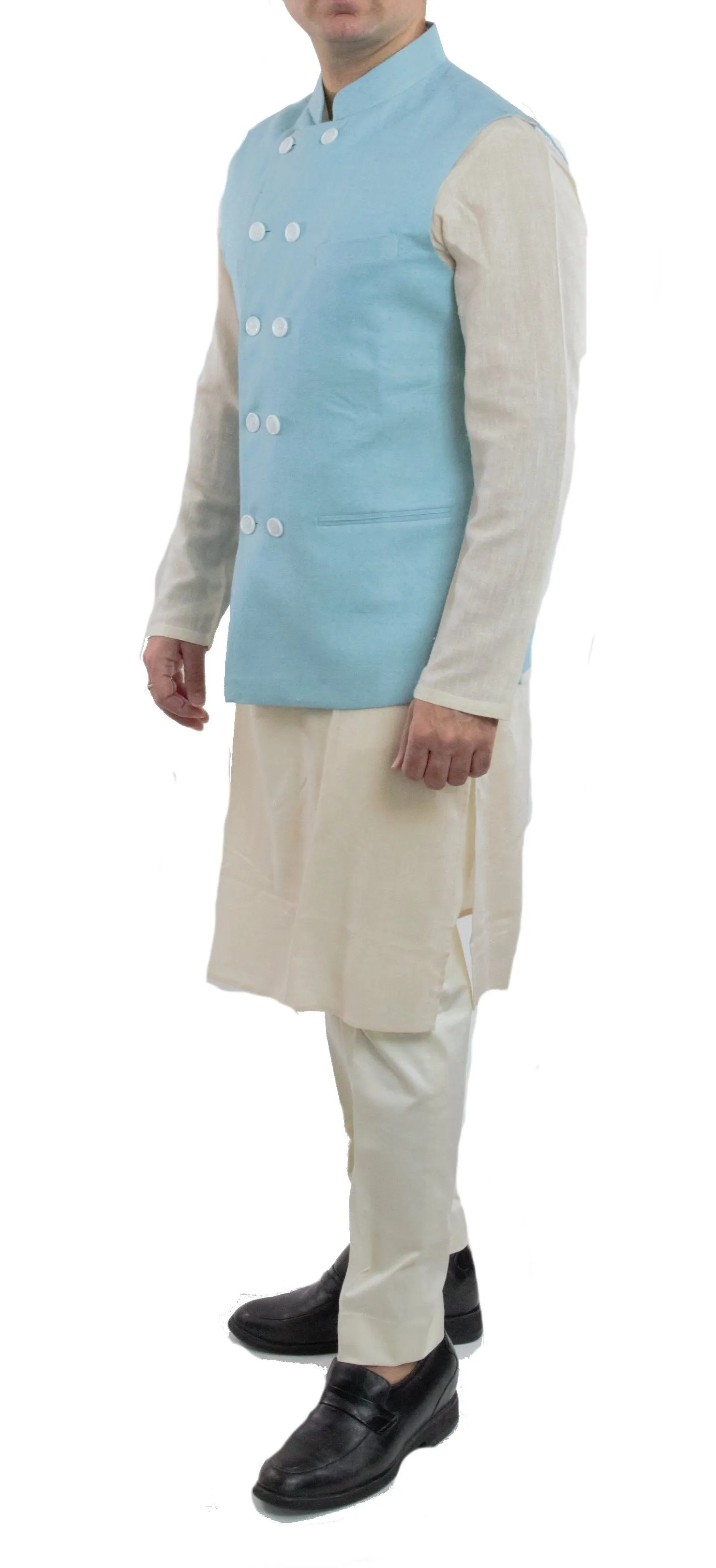 Sky Blue Color Matka Silk Nehru Jacket Bandhgala Waistcoat Bandi