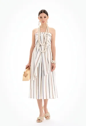 Sleeveless Halter Neck Striped Midi Dress