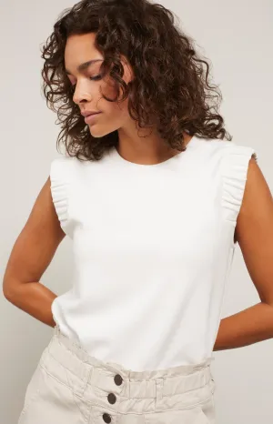 Sleeveless top with round neck and subtle shoulder detail