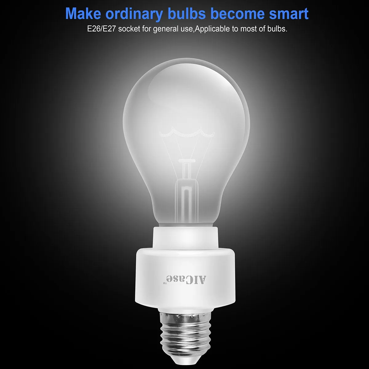 Smart Wifi E27 Light Socket, AICase Intelligent Wlan Home Remote control Light Lamp Bulb Holder Compatible with Alexa and Google Home-White