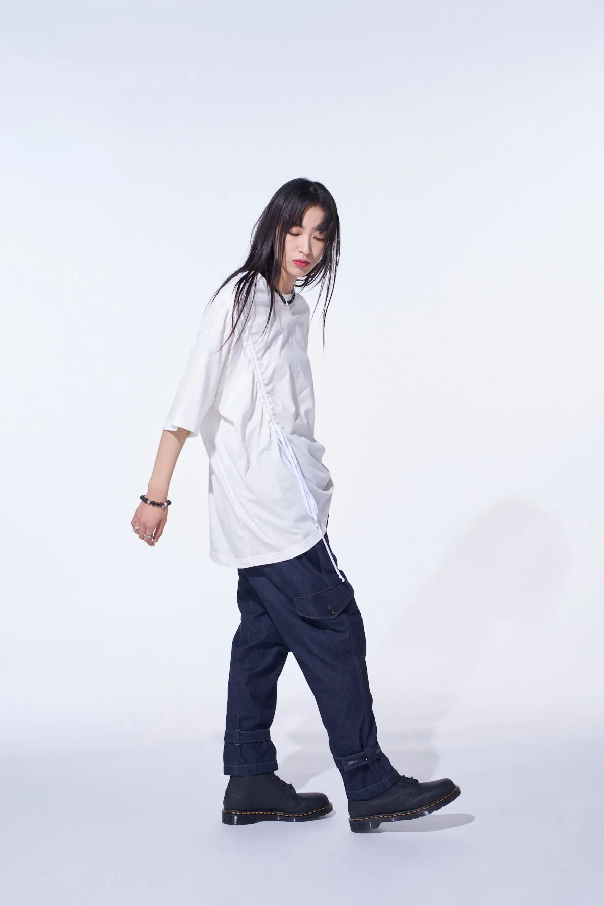 SOFT JERSEY T-SHIRT WITH GATHERED STRINGS