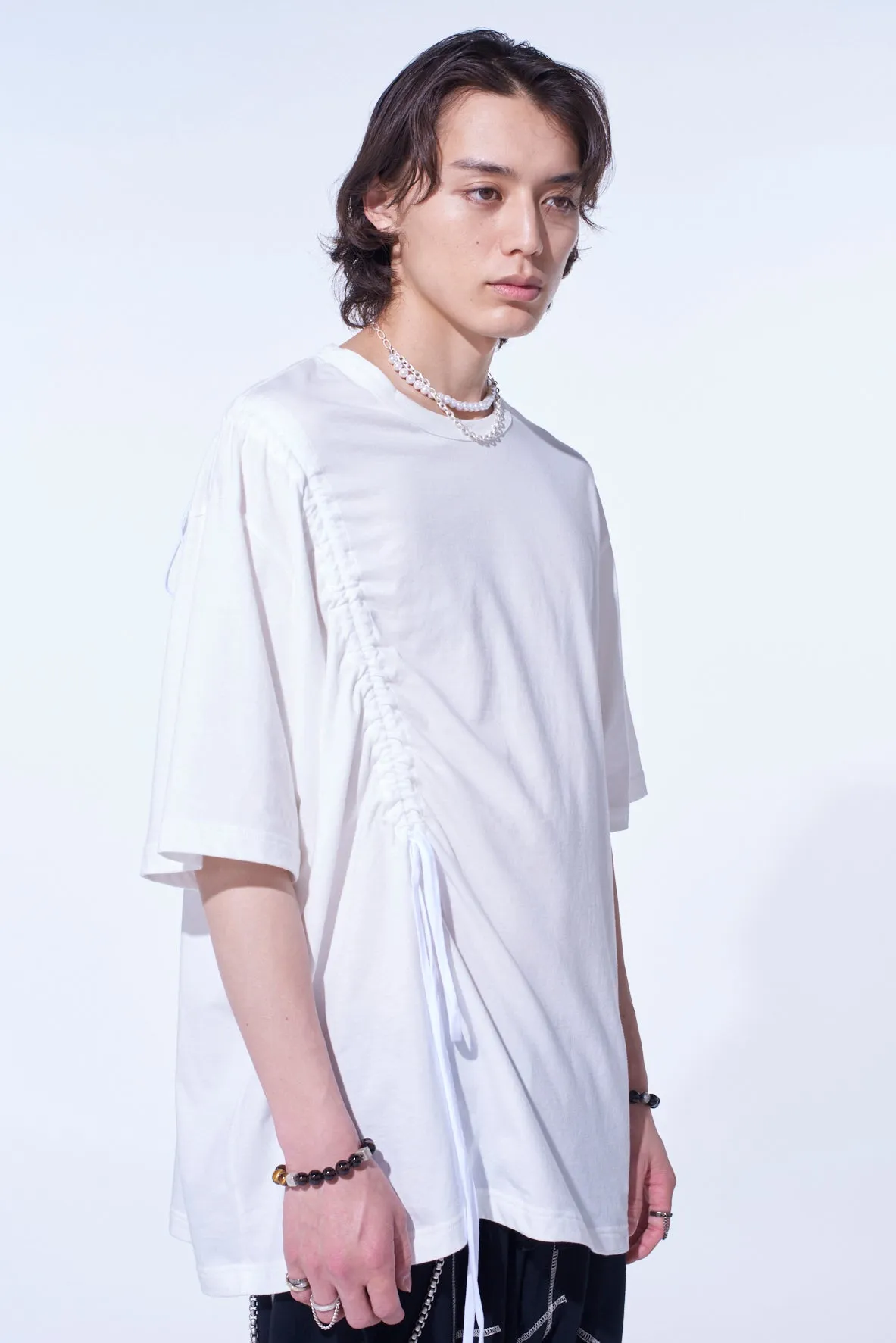 SOFT JERSEY T-SHIRT WITH GATHERED STRINGS
