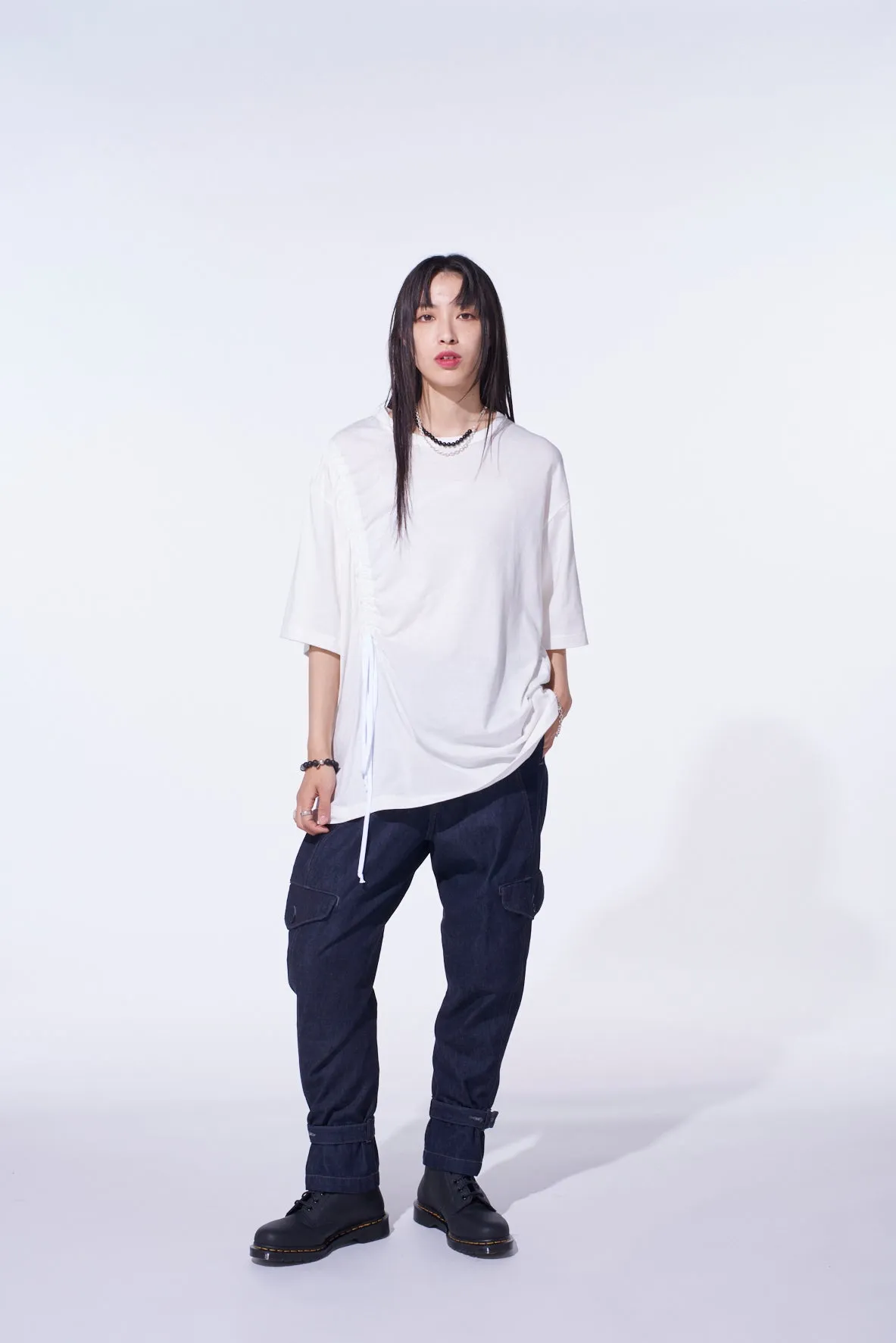 SOFT JERSEY T-SHIRT WITH GATHERED STRINGS