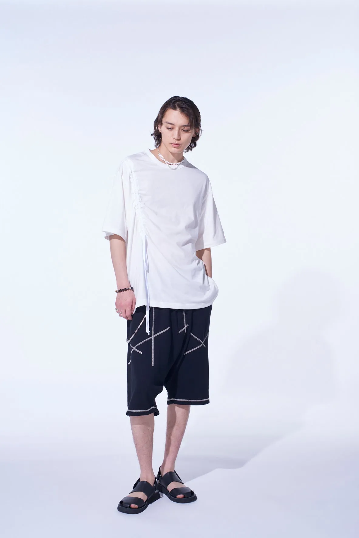 SOFT JERSEY T-SHIRT WITH GATHERED STRINGS