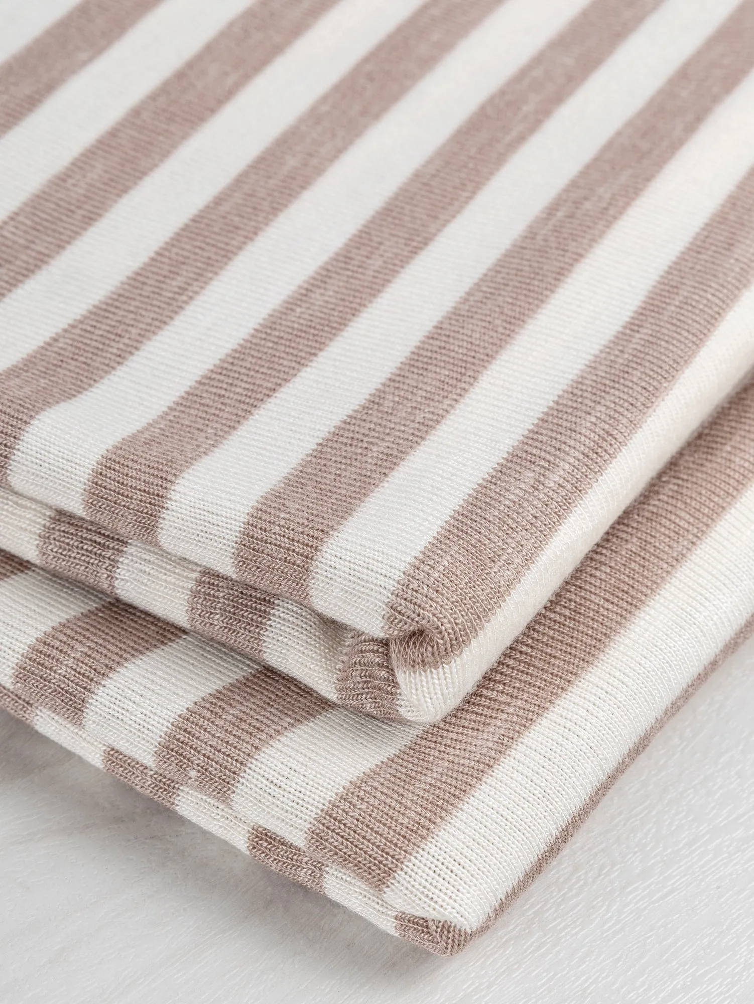 Soft Stripe Viscose Stretch Knit Deadstock - Beige   White - Swatch