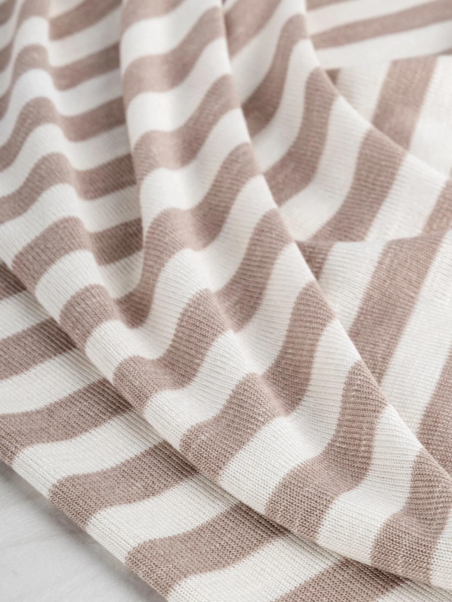 Soft Stripe Viscose Stretch Knit Deadstock - Beige   White - Swatch