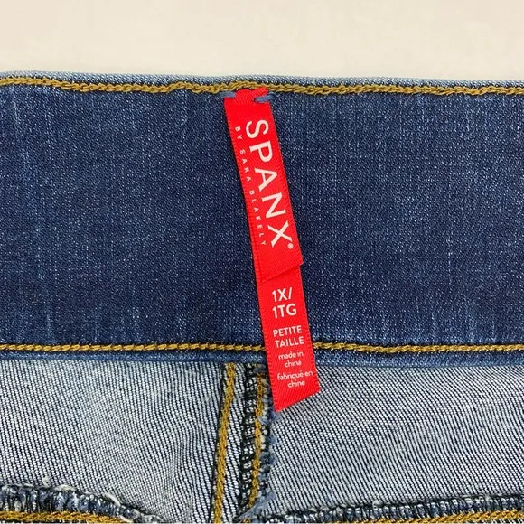 SPANX Distressed Ankle High Rise Skinny Jeans: Medium Wash