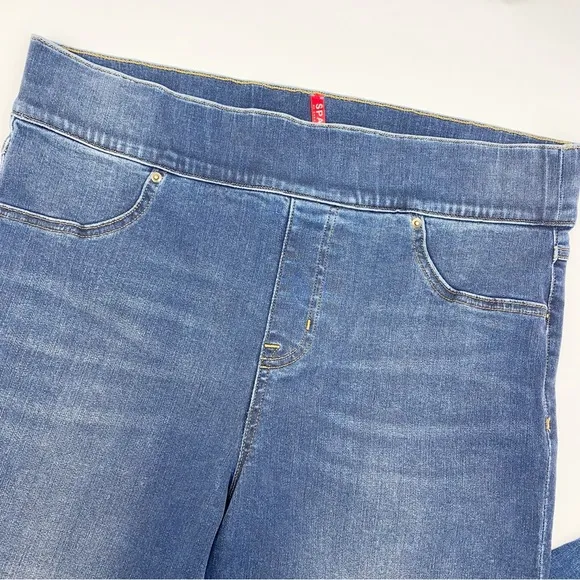 SPANX Distressed Ankle High Rise Skinny Jeans: Medium Wash
