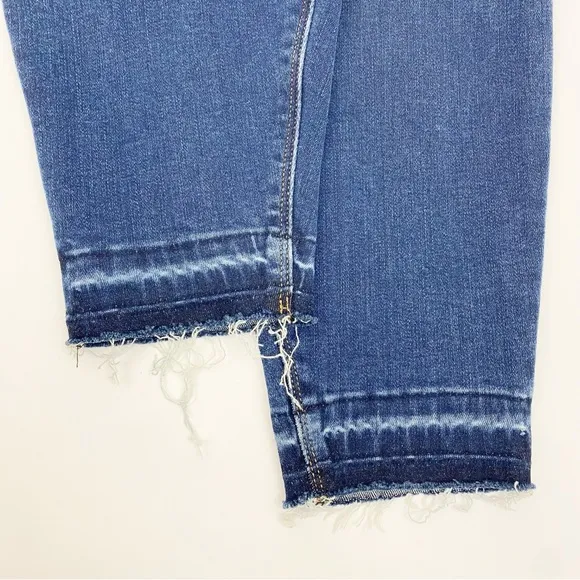 SPANX Distressed Ankle High Rise Skinny Jeans: Medium Wash