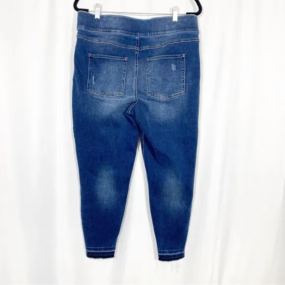 SPANX Distressed Ankle High Rise Skinny Jeans: Medium Wash