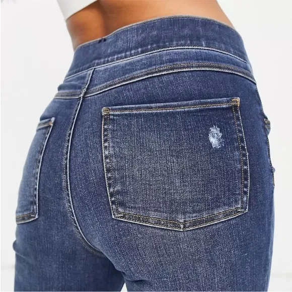 SPANX Distressed Ankle High Rise Skinny Jeans: Medium Wash