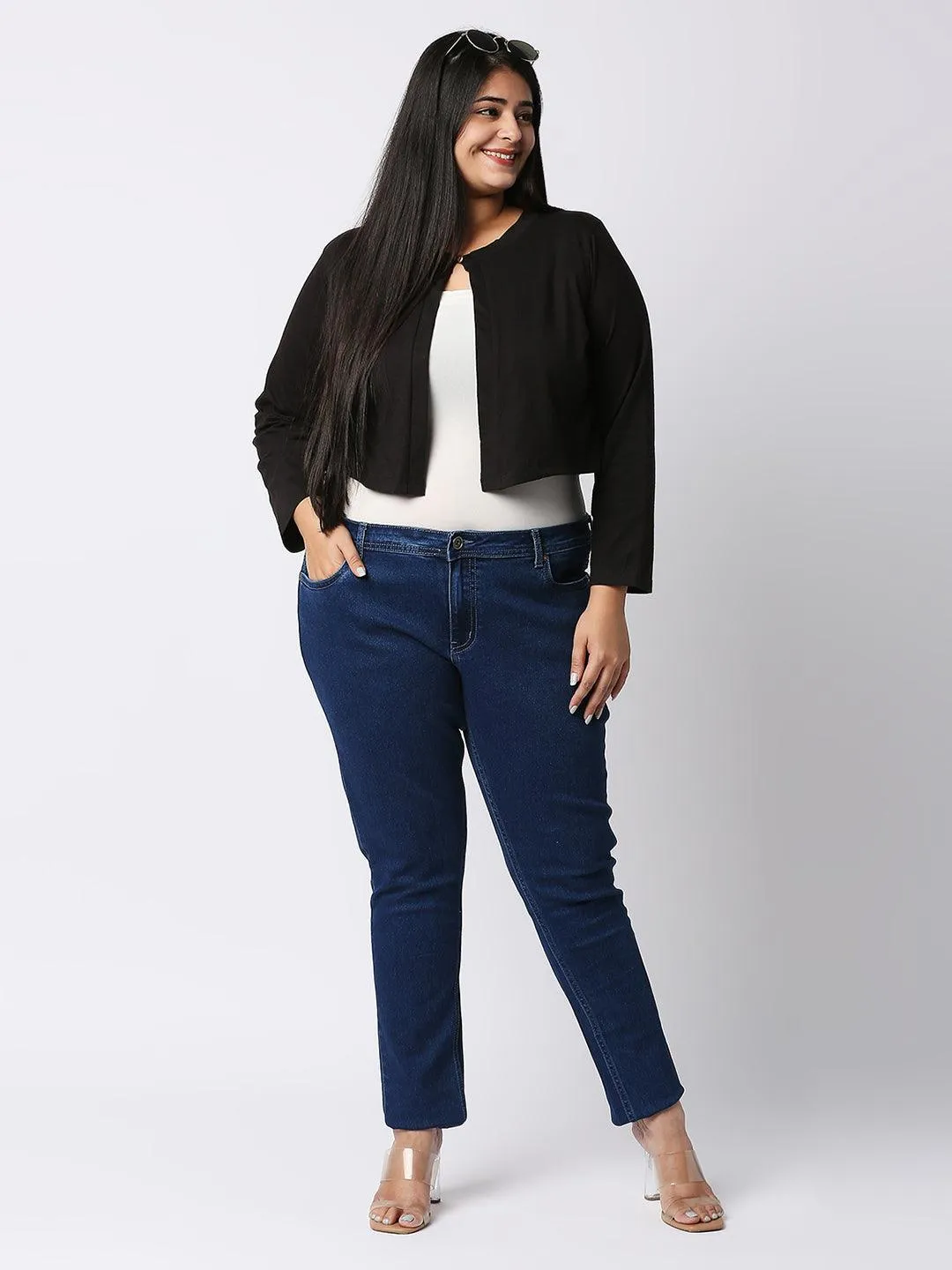 Style Quotient Women Black Solid Cotton Open Front Smart Casual Shrug