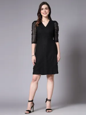 Style Quotient Women Smart Casual Black Overlap Lace Dress