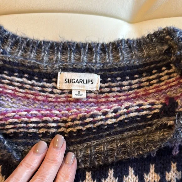 Sugarlips Purple and Pink Fair Isle Crew Neck Sweater