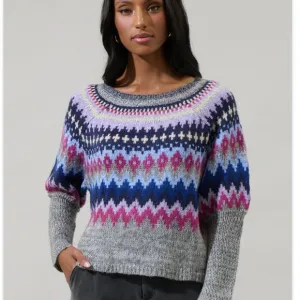 Sugarlips Purple and Pink Fair Isle Crew Neck Sweater