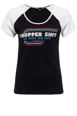 T-Shirt mit kontrastierenden Raglan-Ärmeln und Frontprint «Chopper»