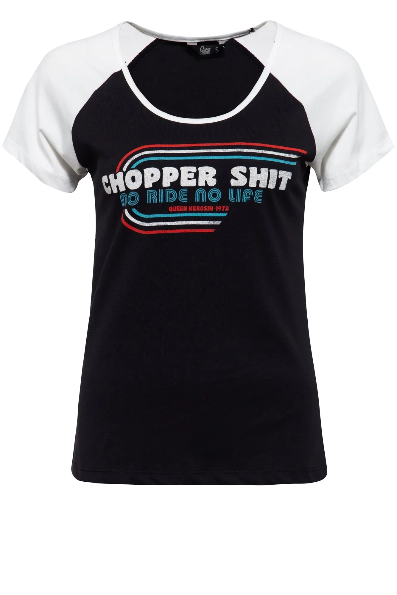 T-Shirt mit kontrastierenden Raglan-Ärmeln und Frontprint «Chopper»