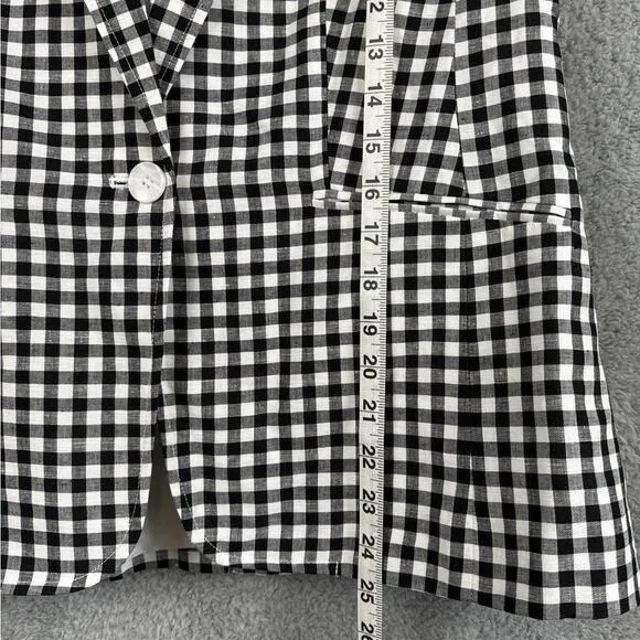 Talbots Classic Linen Blazer Black White Gingham Size 12P NWT Old Money