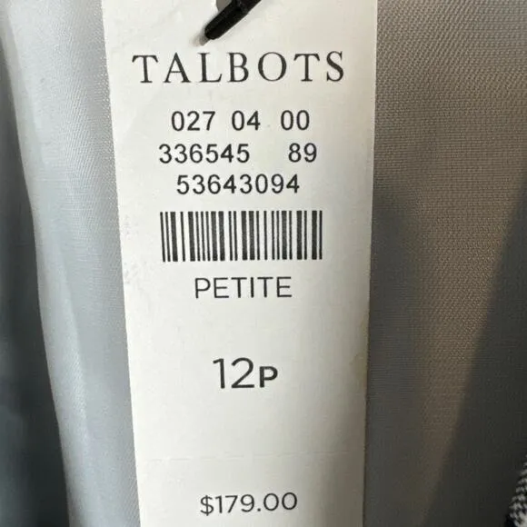 Talbots Classic Linen Blazer Black White Gingham Size 12P NWT Old Money