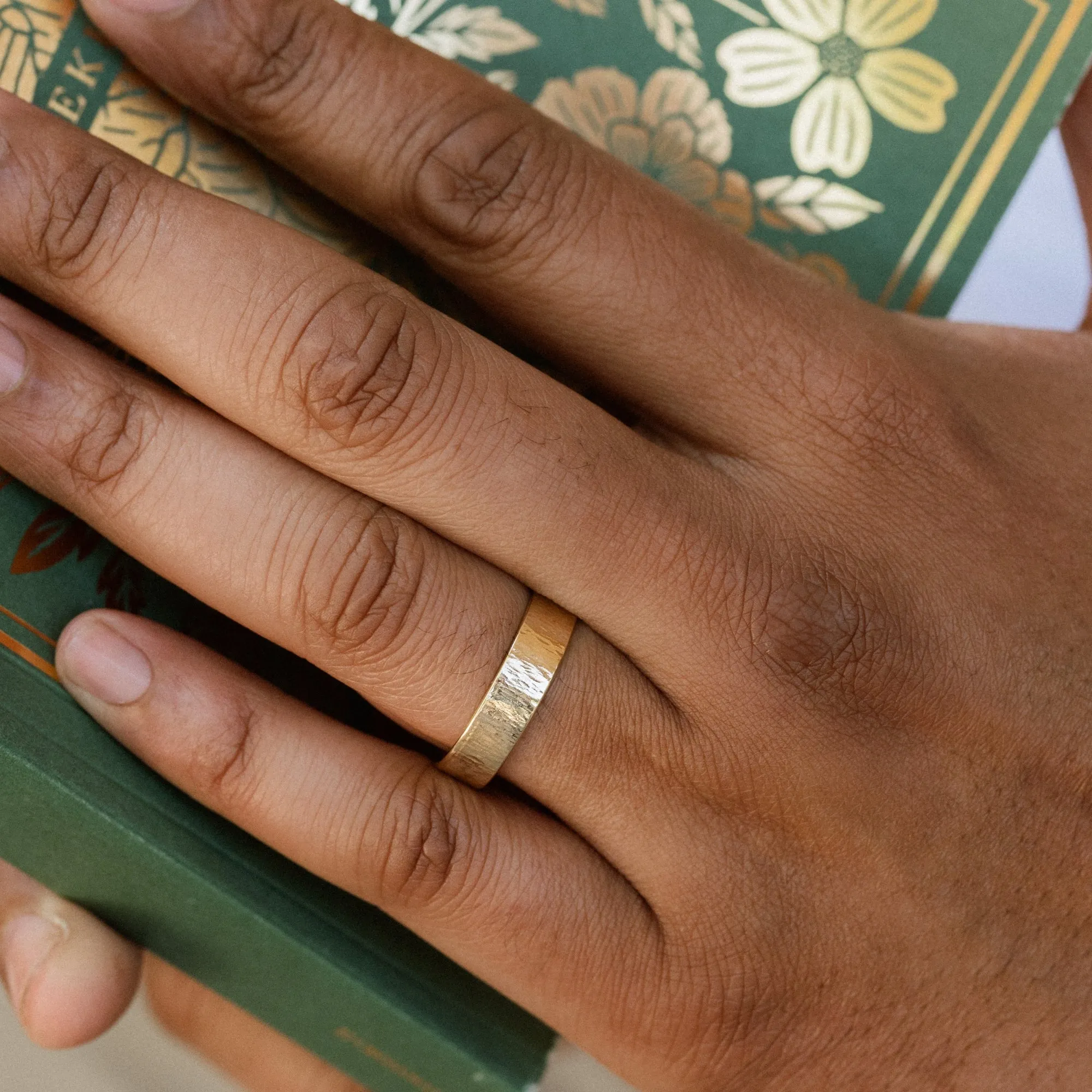 The Alder | Men's Tree Bark Textured Yellow Gold Wedding Band