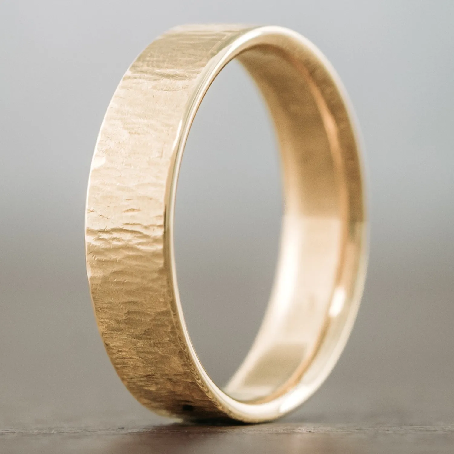 The Alder | Men's Tree Bark Textured Yellow Gold Wedding Band