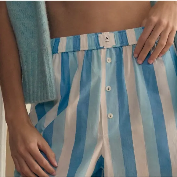 The Wren Sky Blue White Stripes Boxer Cotton Pajama PJ Pants XXS Petite XXSP