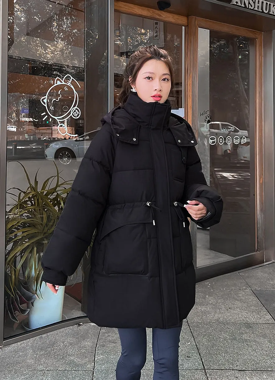 Thickened Quilted Hip-length Relaxed-fit Puffer Jacket