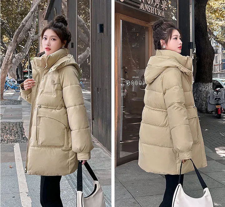 Thickened Quilted Hip-length Relaxed-fit Puffer Jacket