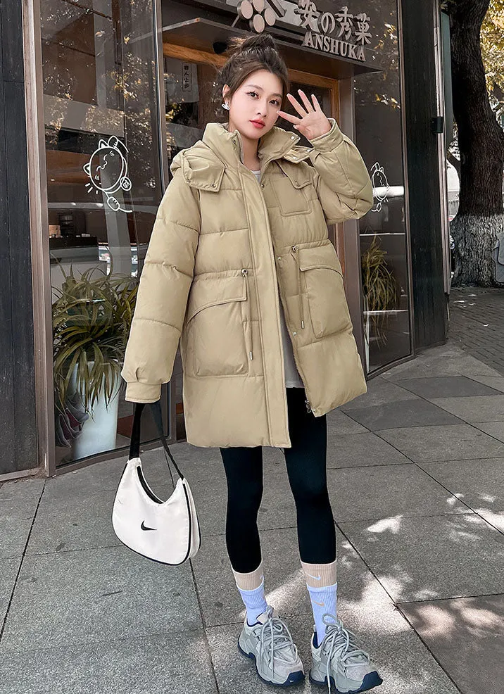 Thickened Quilted Hip-length Relaxed-fit Puffer Jacket