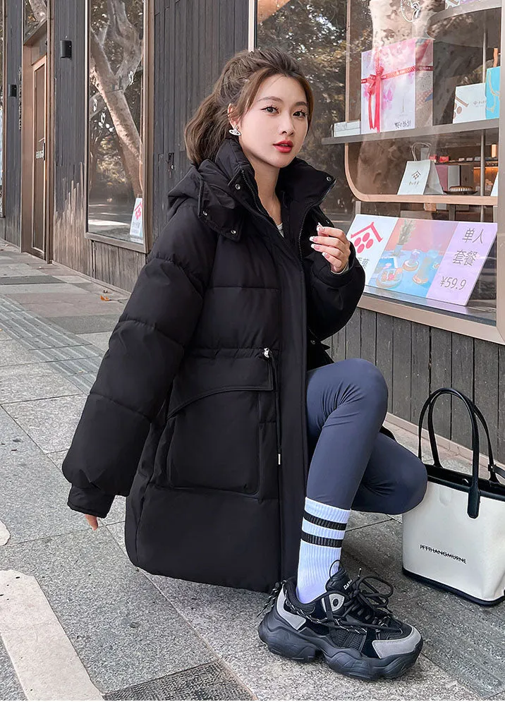 Thickened Quilted Hip-length Relaxed-fit Puffer Jacket