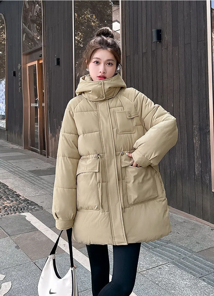 Thickened Quilted Hip-length Relaxed-fit Puffer Jacket