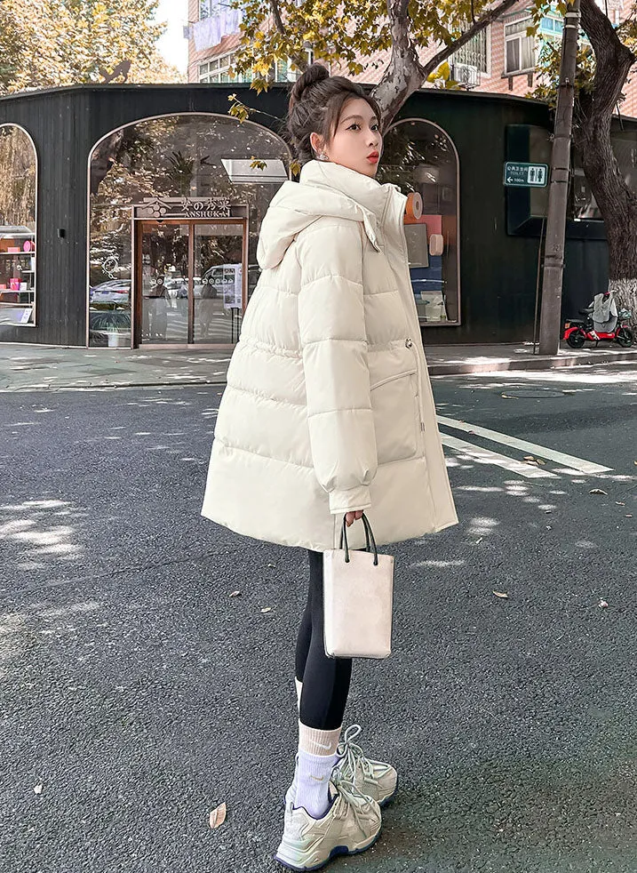Thickened Quilted Hip-length Relaxed-fit Puffer Jacket