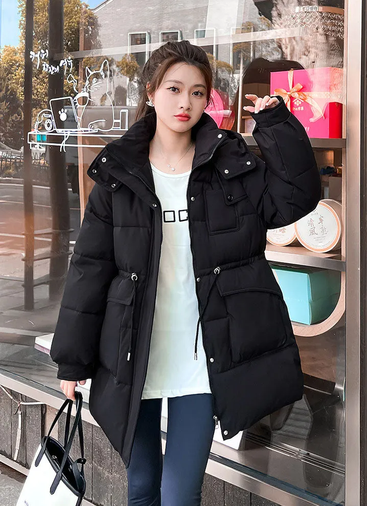 Thickened Quilted Hip-length Relaxed-fit Puffer Jacket