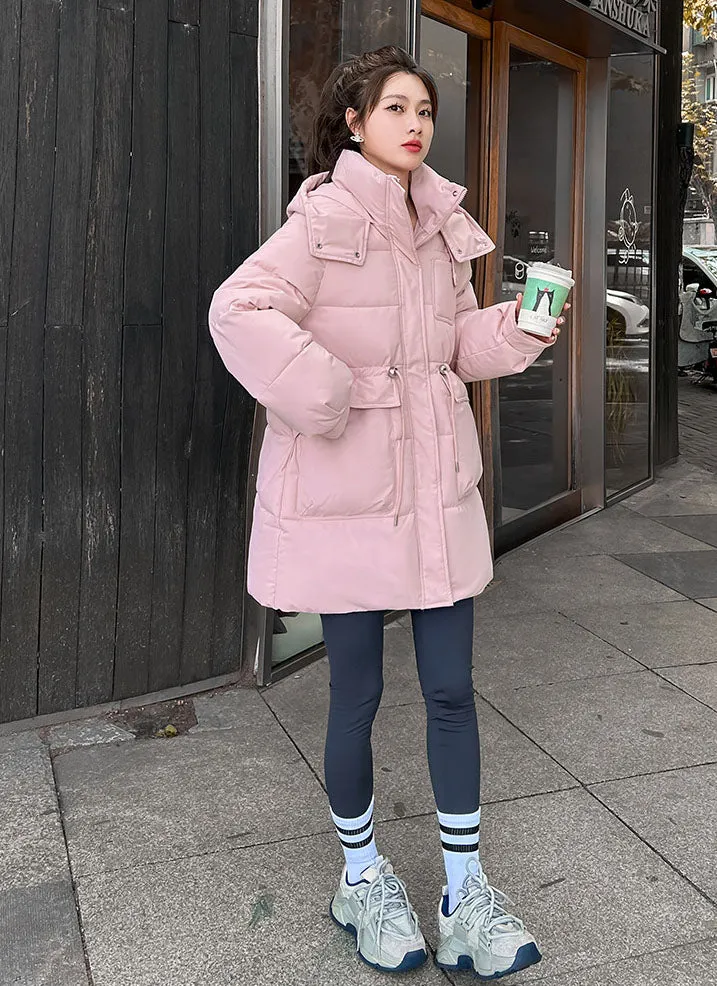 Thickened Quilted Hip-length Relaxed-fit Puffer Jacket