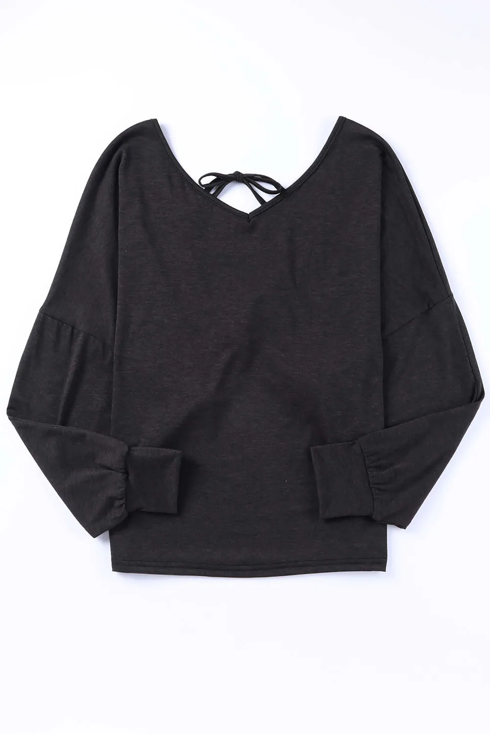 Tie Plunging Back Dolman Sleeve Oversize Top