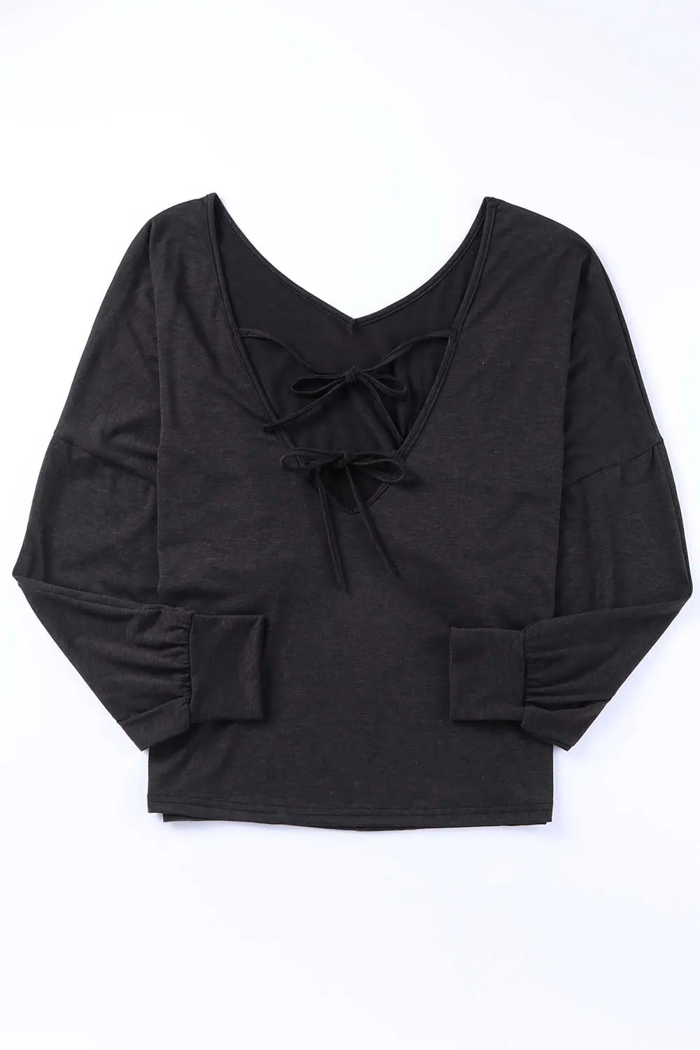 Tie Plunging Back Dolman Sleeve Oversize Top