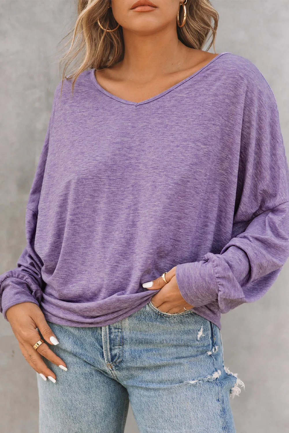 Tie Plunging Back Dolman Sleeve Oversize Top
