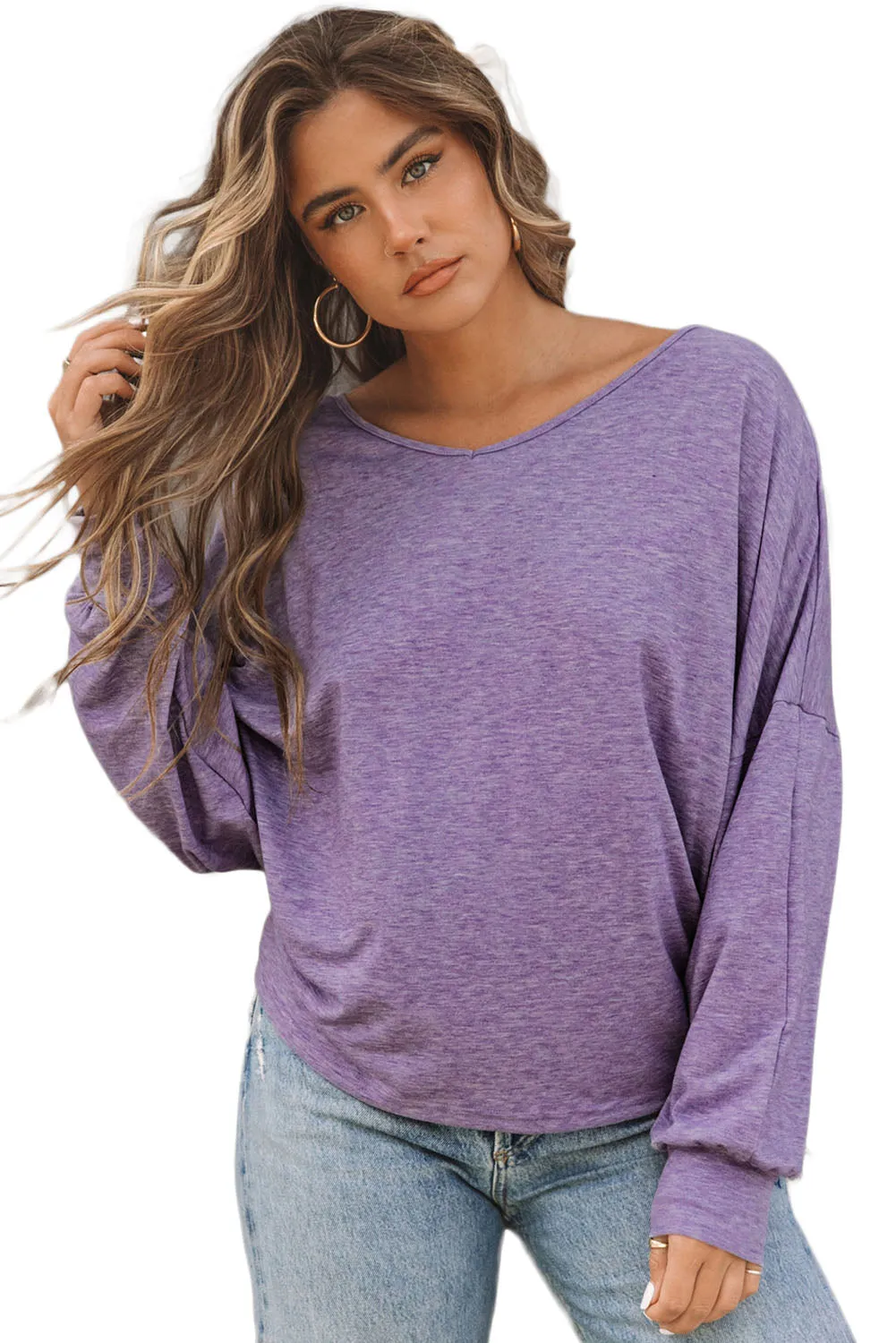 Tie Plunging Back Dolman Sleeve Oversize Top