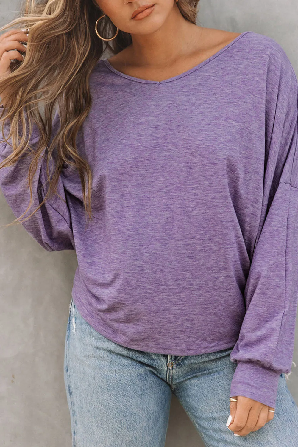 Tie Plunging Back Dolman Sleeve Oversize Top