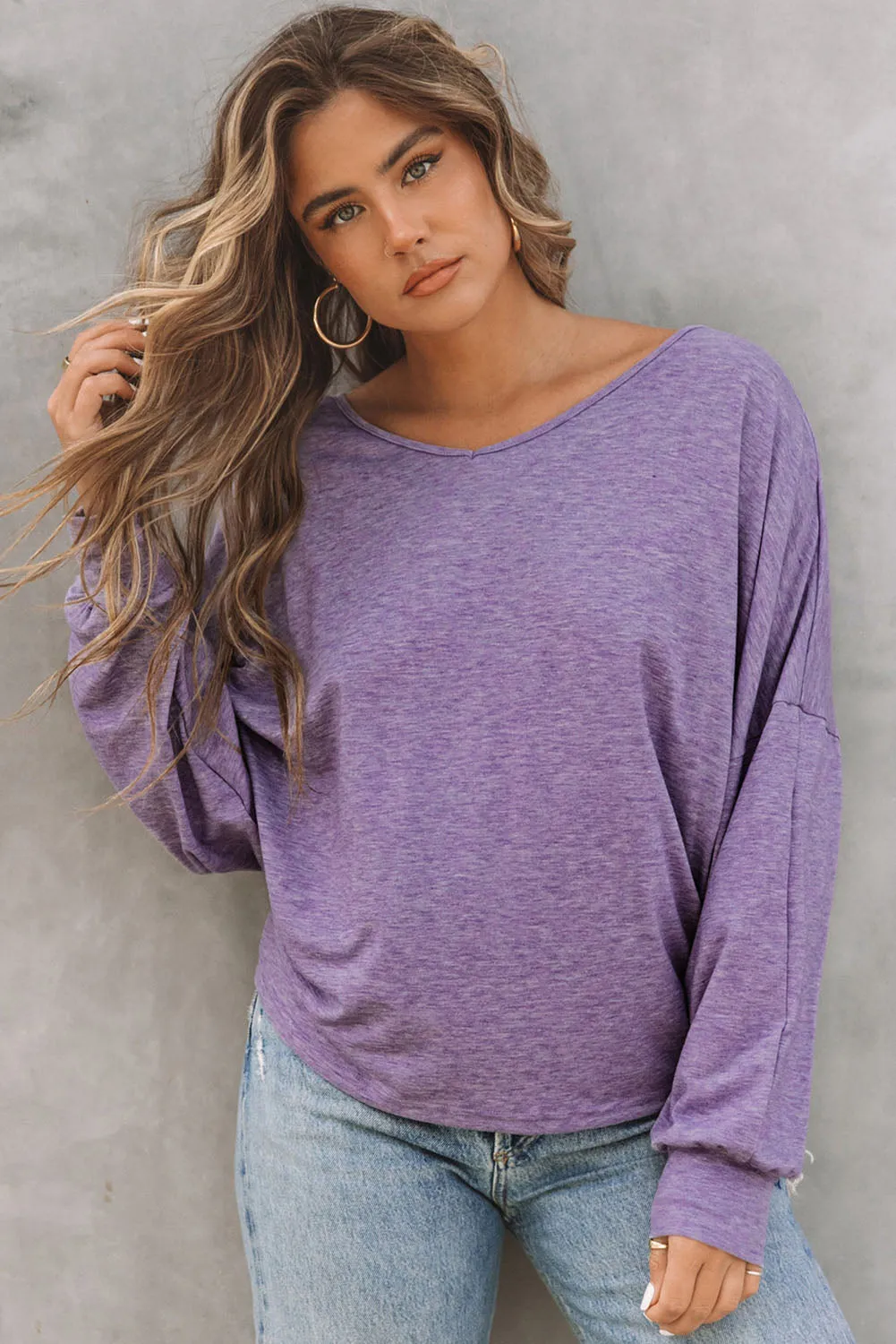 Tie Plunging Back Dolman Sleeve Oversize Top