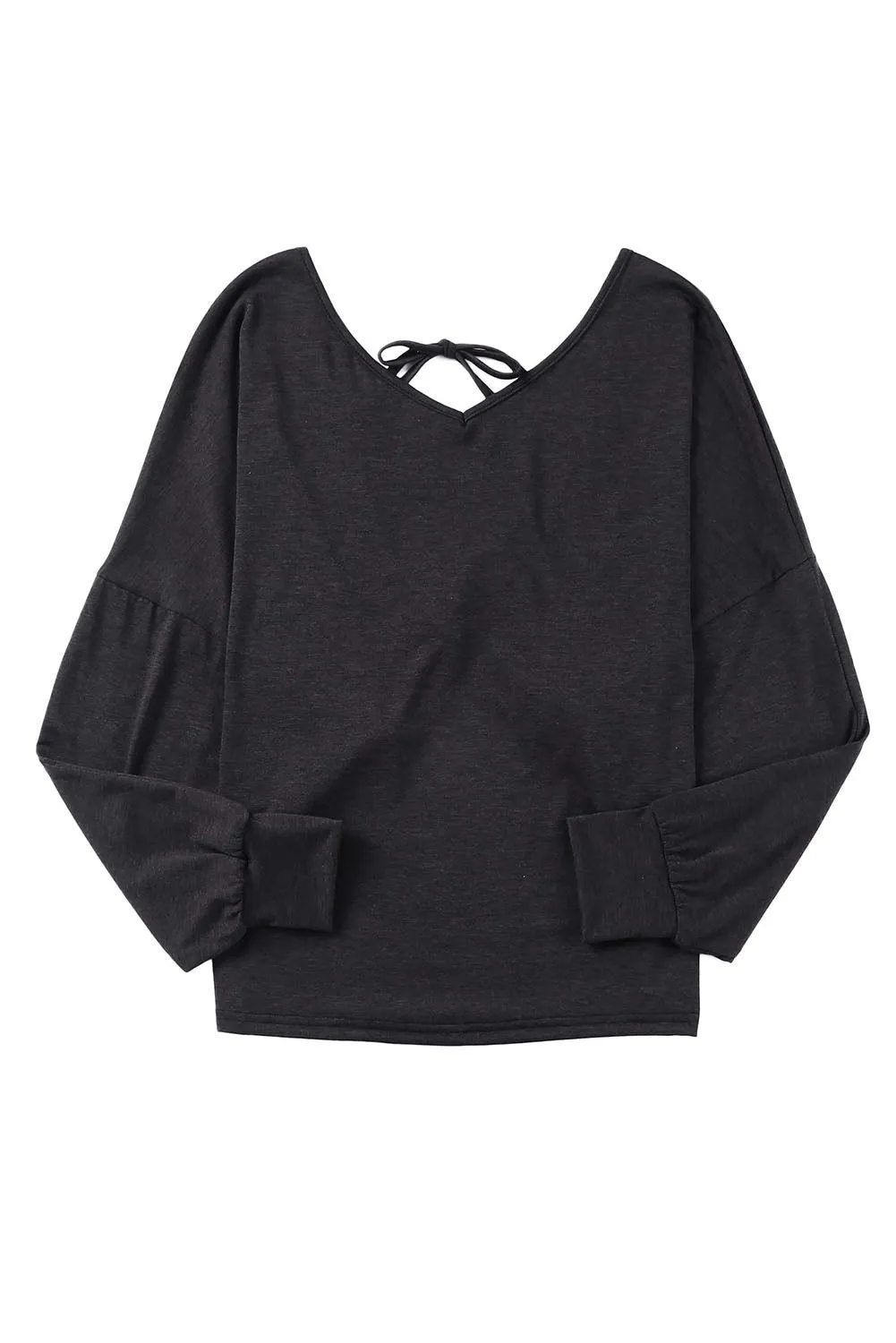 Tie Plunging Back Dolman Sleeve Oversize Top