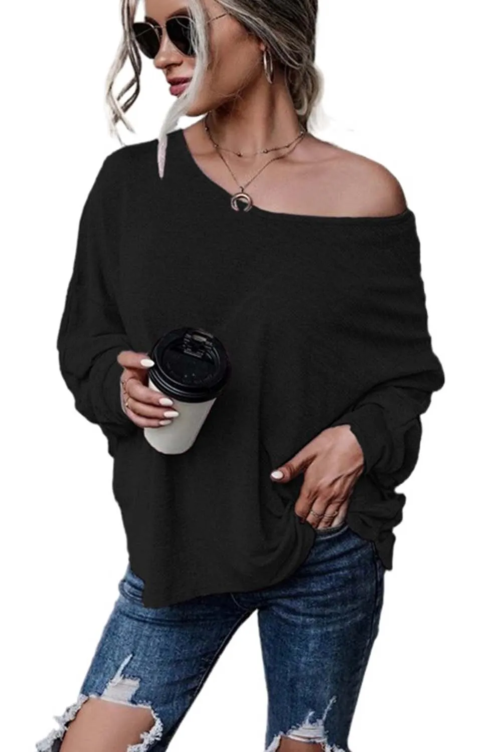 Tie Plunging Back Dolman Sleeve Oversize Top