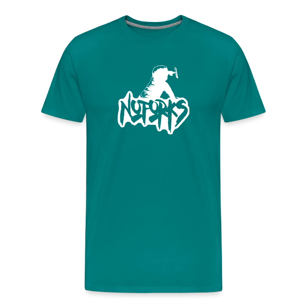Unfork-gettable – No Forks Men’s Premium Tee (White Logo)