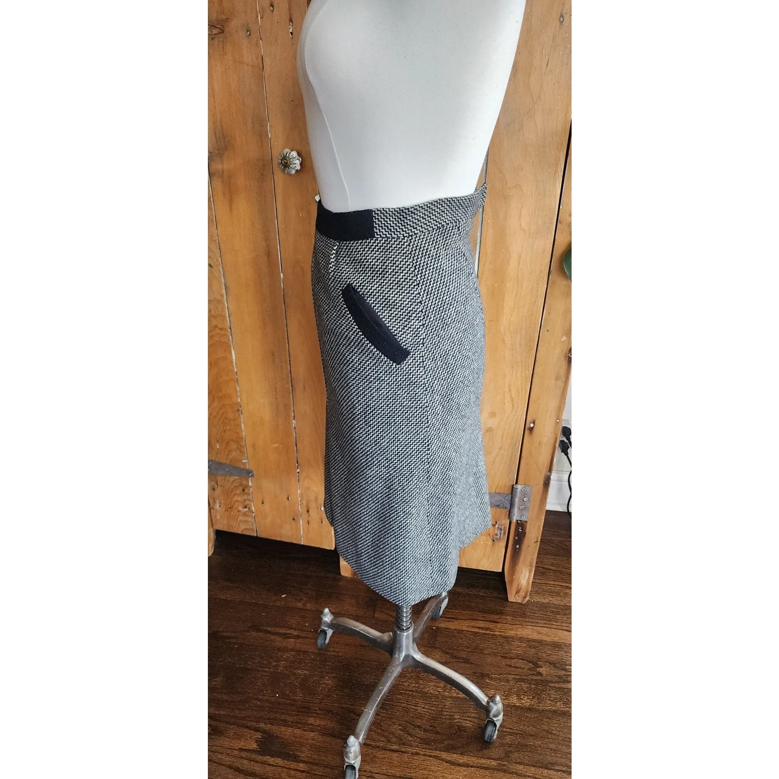 Vintage 90s Wool Coat   Skirt Set in ZigZag Stripe Grey Black / S